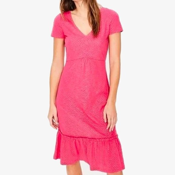 Boden Size 6 Reg Melissa Jersey Knit Polka Dot Dress Strawberry Pink Gold EUC - Picture 1 of 8